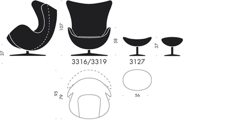 Misure standard 'Egg chair' di Arne Jacobsen (Estratte dal sito della casa produttrice http://www.fritzhansen.com) - TuttoSulleGalline.it