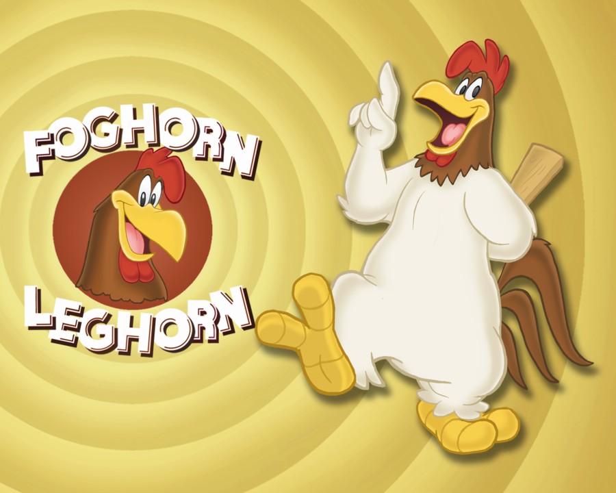 Foghorn Leghorn (gallo bianco di razza Livorno) nella serie Looney Tunes della Warner Bros.