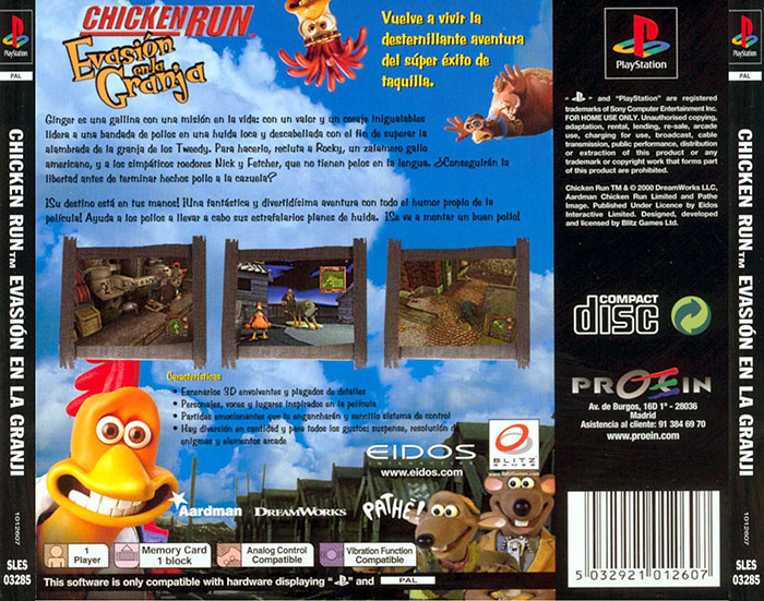 Galline in Fuga. La cover del videogioco per la console Playstation.