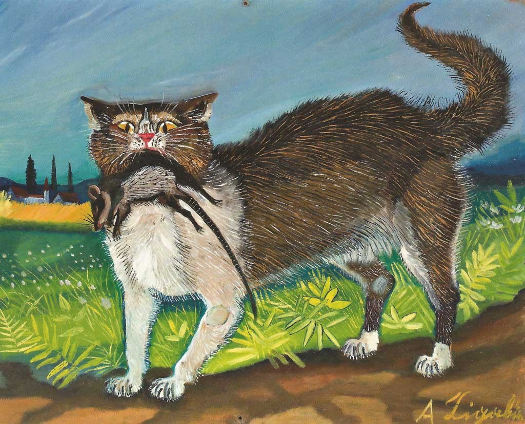Gatto con topo, dipinto di Antonio Ligabue