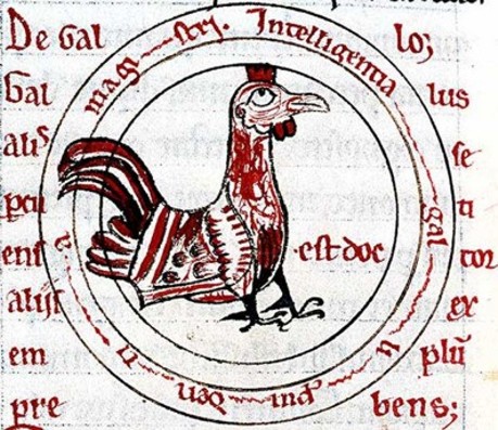 Miniatura medioevale gallina di Hugues de Fouilloy