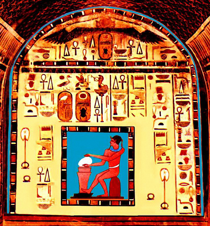 Il Dio egizio Ptah plasma al tornio l’uovo della vita