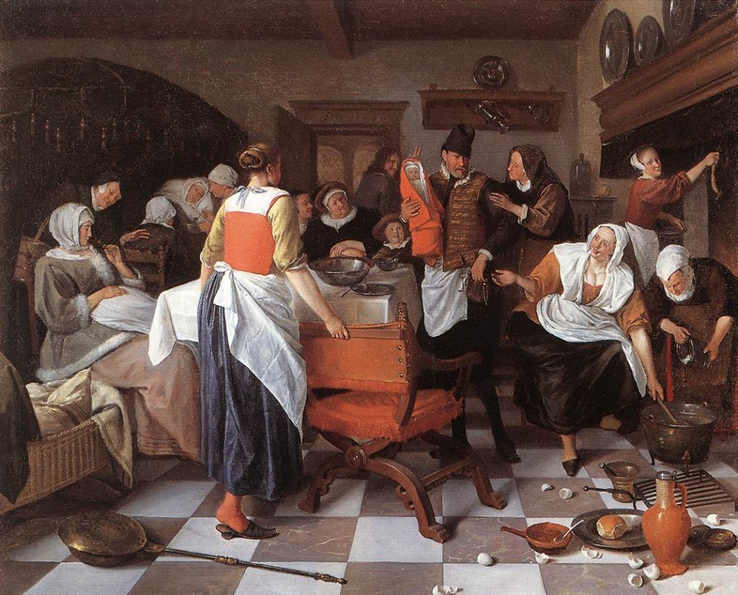 The Christening Feast, Jan Steen (1668) - I festeggiamenti e la danza dell'uovo
