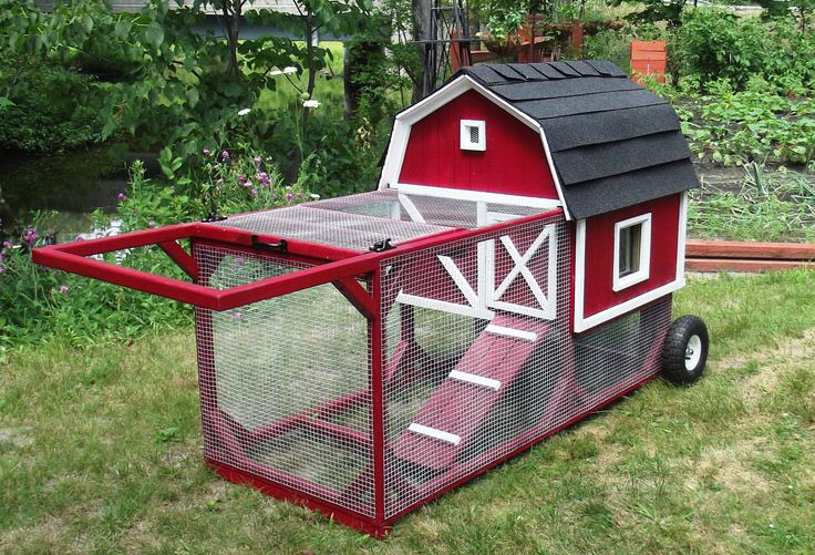 Mini pollaio mobile rosso in perfetto stile fienile (red barn chicken tractor)