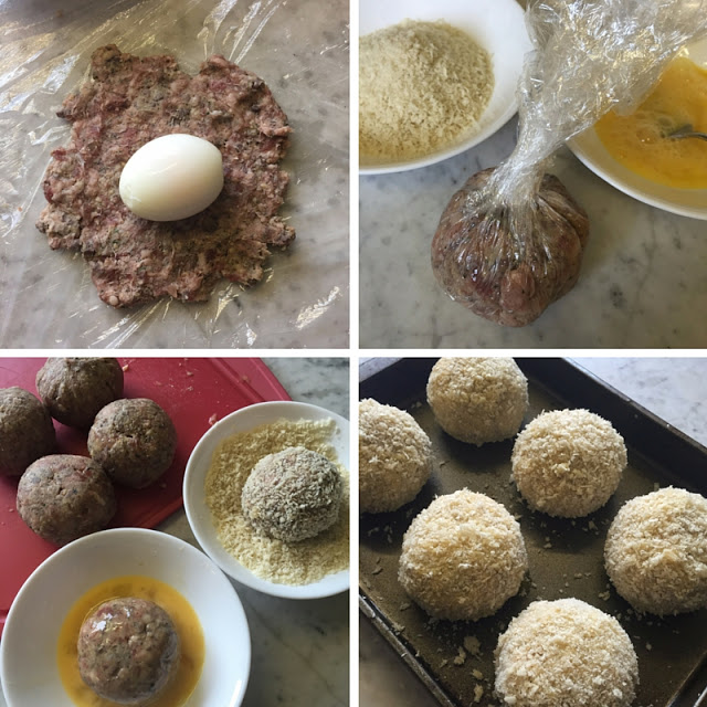 Varie fasi di preparazione delle Scotch Eggs