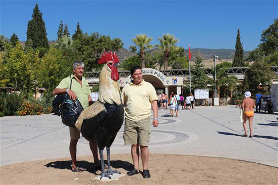 La statua del gallo Denizli poi rimossa dall'ingresso di Pamukkale