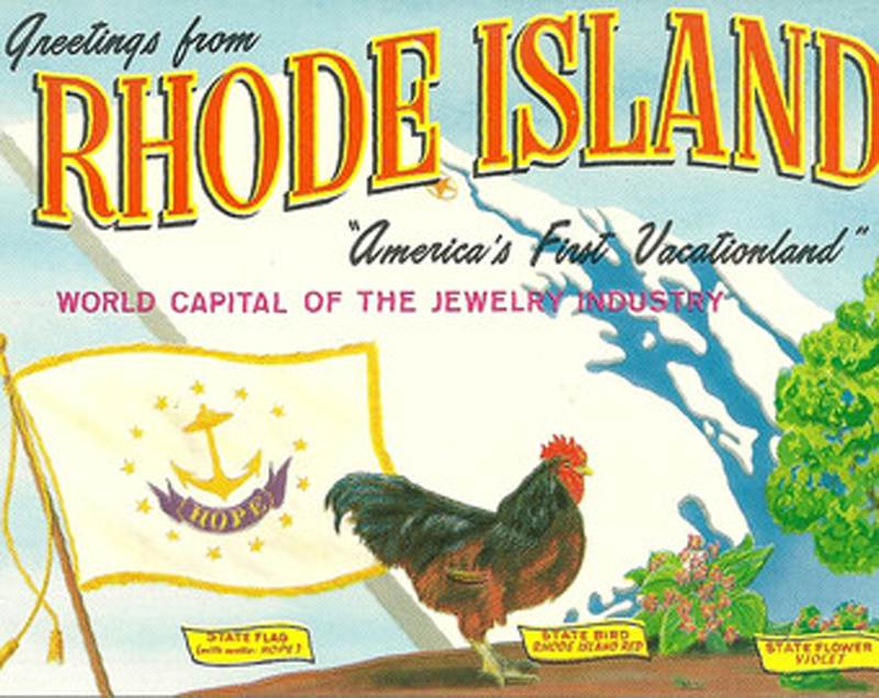 Cartolina vintage con il Red Rhode Island Rooster