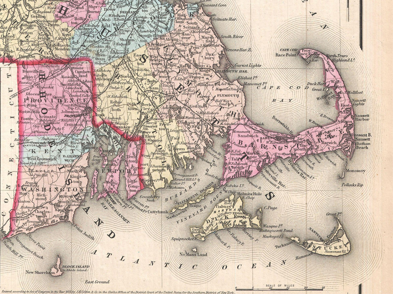Antica mappa dello stato del Rhode Island