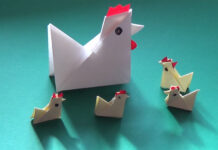 Origami di gallina, gallo e pulcino (ovvero: il pollaio di carta) | Tuttosullegalline.it