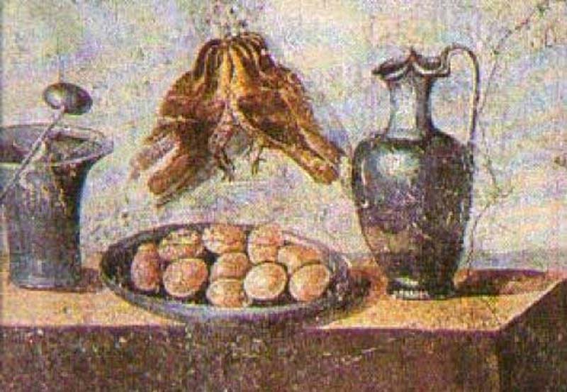 Antica raffigurazione di un paniere domestico di uova