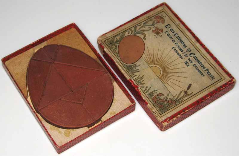 Columbian Puzzle  (datato tra 1890 e inizio 1900), gioco ispirato all'Uovo di Colombo