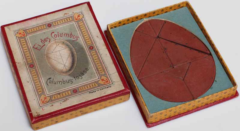 Columbian Puzzle  (datato tra 1890 e inizio 1900), gioco ispirato all'Uovo di Colombo