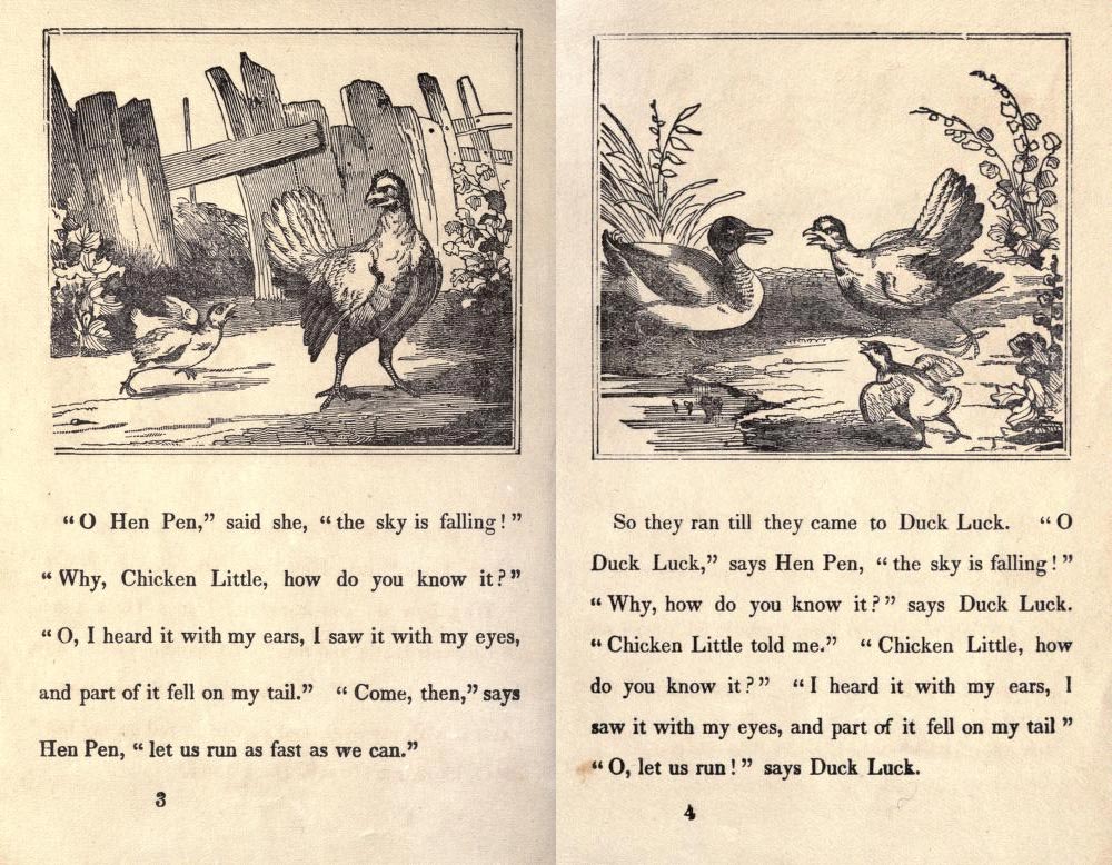 Pag. 3-4  "The Remarkable Story of Chicken Little" (Boston: Degen, Estes &amp; Co., No. 23 Cornhill).