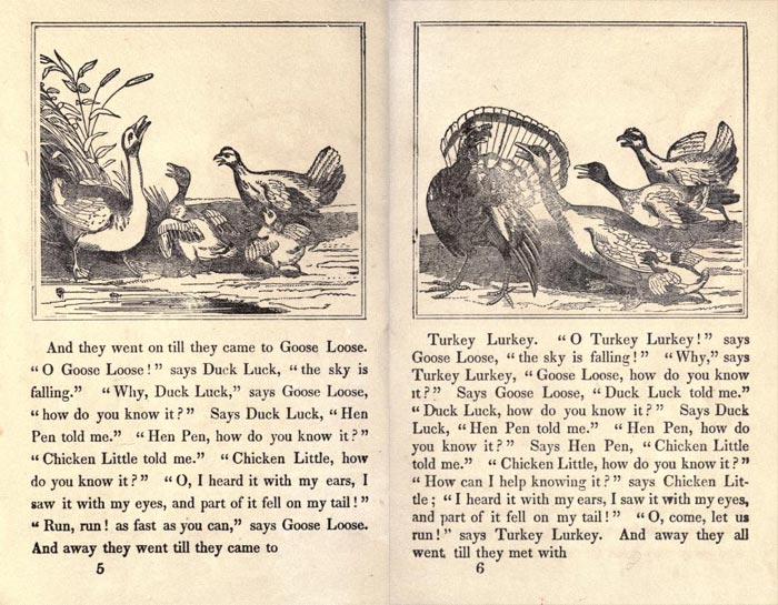 Pag. 5-6  "The Remarkable Story of Chicken Little" (Boston: Degen, Estes &amp; Co., No. 23 Cornhill).