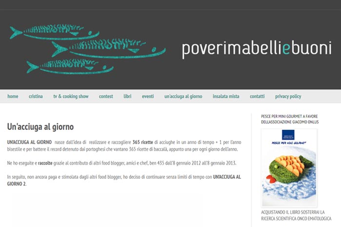 La pagina del blog poverimabelliebuoni dedicata al progetto Un'acciuga al giorno