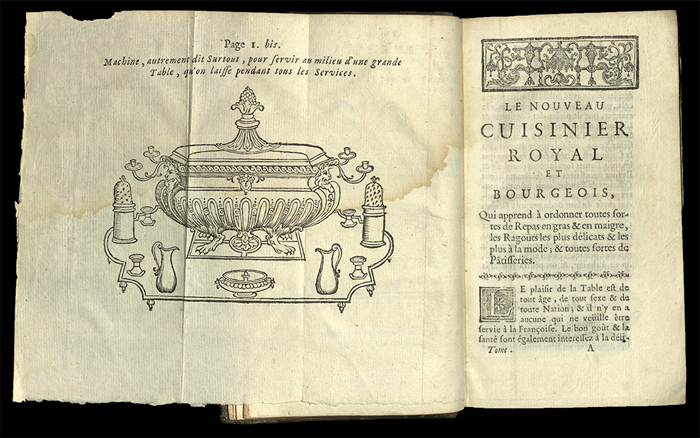 Una delle pagine del libro "Nouveau cuisinier royal et bourgeois" del cuoco François Massialot (1691)