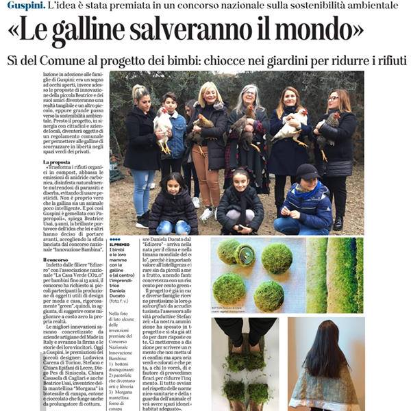 Ritaglio di giornale con articolo dedicato alle galline di Guspini